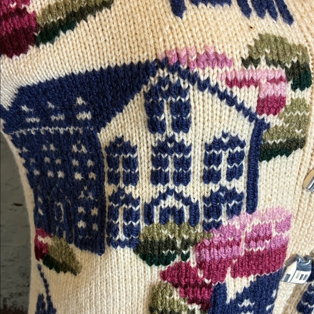 Vintage Hand Knitted South Wool 100% Virgin Wool Graphic Homestead Sweater Sz S - Picture 3 of 16